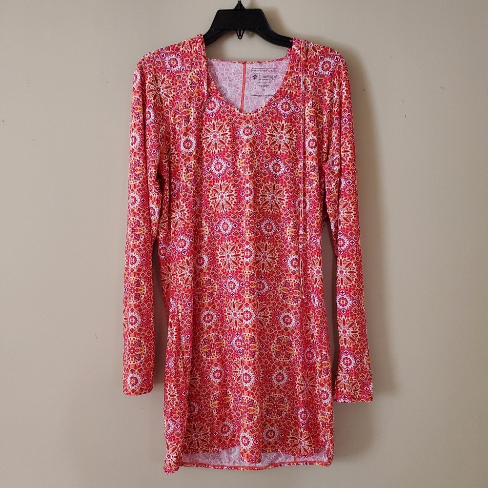 Coolibar Seacoast Swim Cover-up Dress Hooded SPF 50 Sun Protection Dress Size M
